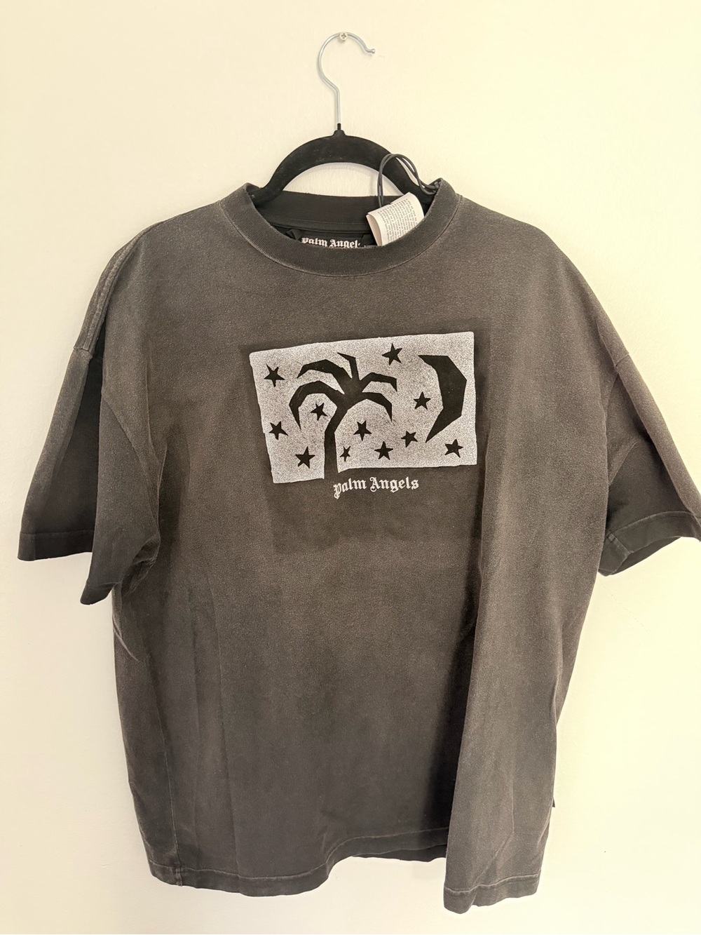 Palm Angels Brown Short Sleeve T-Shirt with White Graphic Palm Motif